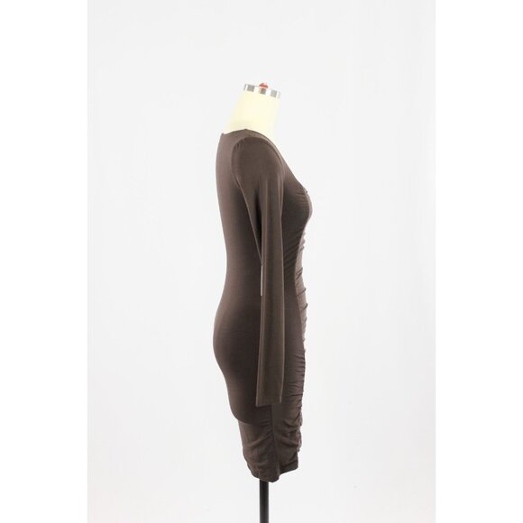 NWT Aritzia WILFRED Lydia Mocha Brown Jersey Ruched Front Mini Dress, Size X - Picture 2 of 16
